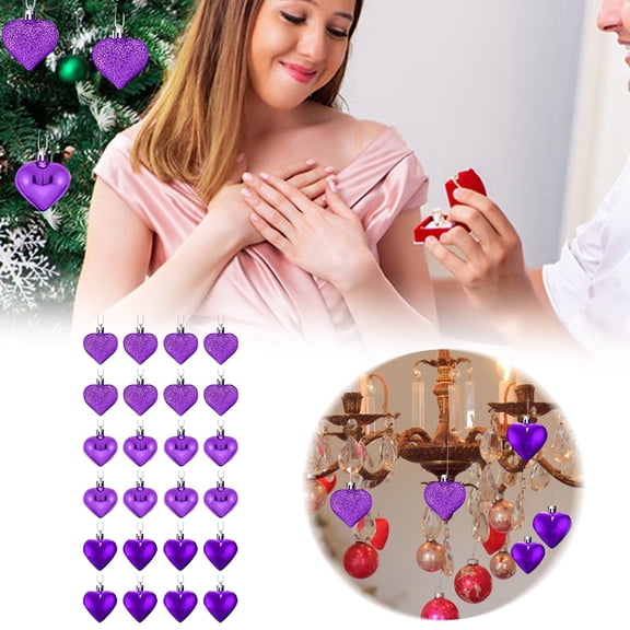 24 PCS Heart Ornaments 3 Different Finishes Heart Shaped Hanging Ornaments for Valentine’s Day Wedding Christmas Tree Mother's Day Anniversary Party Decoration (Purple)