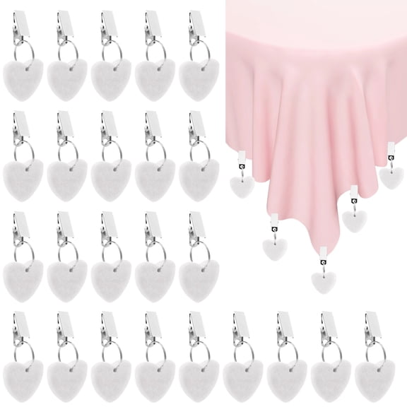24 PCS Heart Shaped Tablecloth Weights, White Marble Stone Pendant with Metal Clip, Small Hanging Table Cloth Holders for Outdoor Picnic, Patio Dining, Garden Party, Camping Use