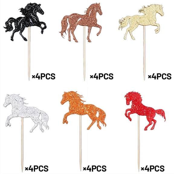 24 PCS Horse-shape Cupcake Toppers, Horse Cake Decoration Cake Picks for Birthday Wedding Baby Shower Party Supplies