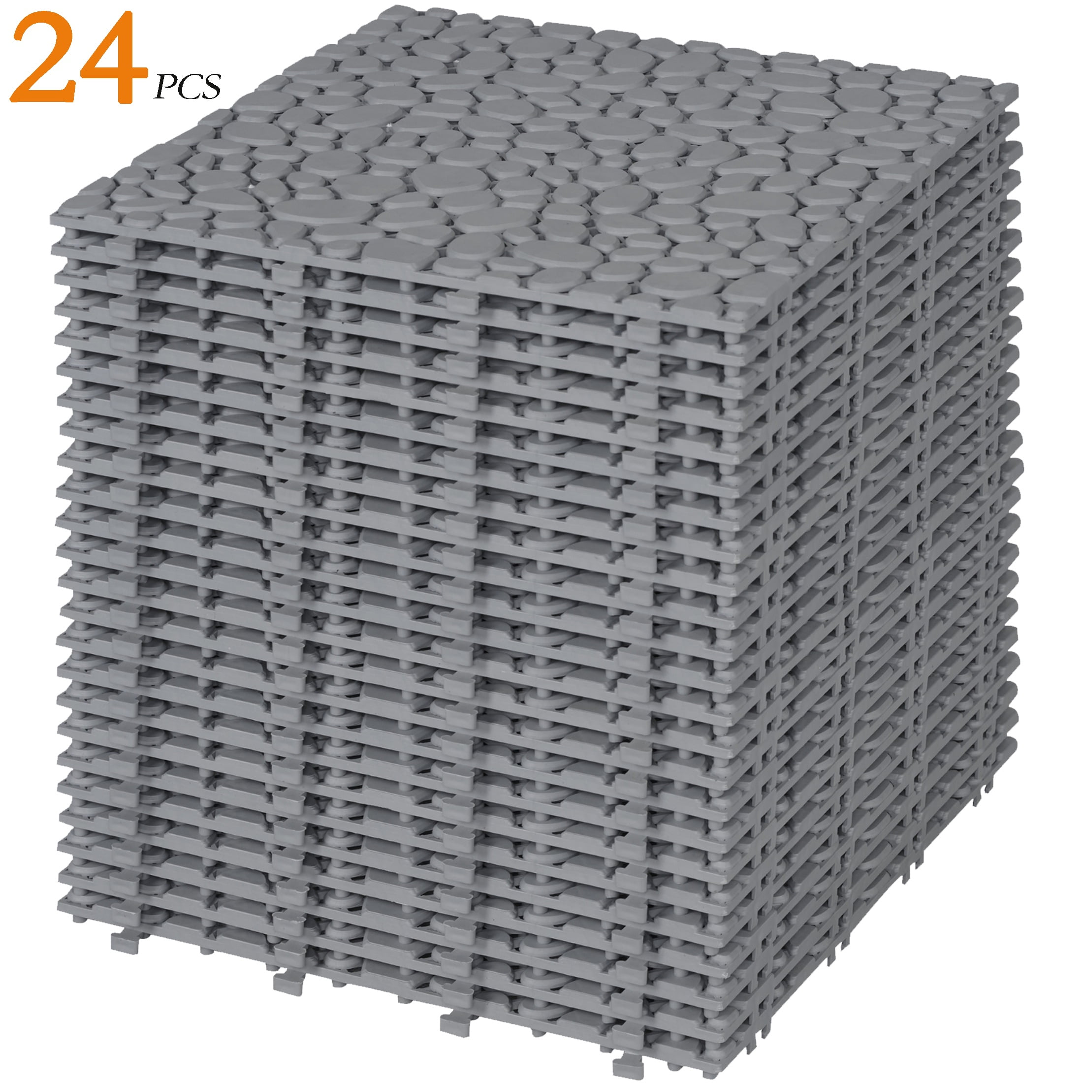 Gray 12" x 12" Plastic Interlocking Deck Tiles, 24-Pack