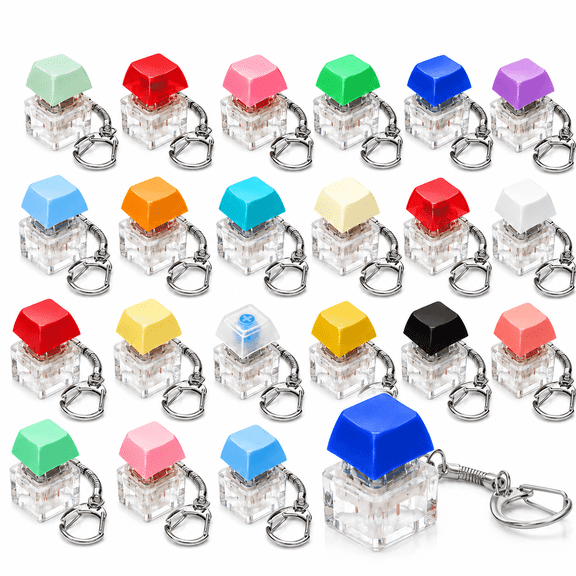 24 PCS Keyboard Fidget Toy for Kis Adult, Fidget Keychain Keyboard Decompression Button Finger Clicker Toys, Button Stress Relief Fidget Gifts Birthday Party Favors Goodie Bag Fillers