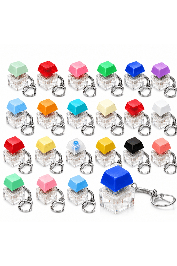 24 PCS Keyboard Fidget Toy for Kis Adult, Fidget Keychain Keyboard Decompression Button Finger Clicker Toys, Button Stress Relief Fidget Gifts Birthday Party Favors Goodie Bag Fillers