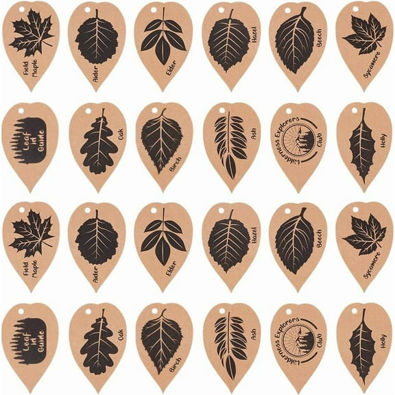 24 PCS Leaf Tags Maple Leaves Kraft Paper Plant Markers with 1-Hole 3.2x2 Inch Ash Birch Holly Hanging Labels for Scrapbook Handbook Decoration DIY Crafts(12 Styles 2 Pcs/Style) Brown