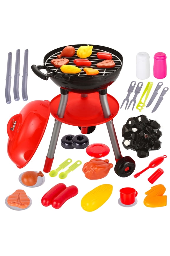 24 PCS Little Chef Kids Kitchen Toys Set, Kids Toy Grill Playset, Interactive Toy BBQ Grill Set with Sound&Light, Pretend Play Outdoor Barbecue Cooking Toys Gift for Kids Boys Girls Ages 3+