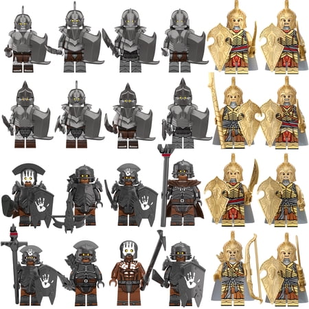 24 PCS The Lord of the Rings Medieval Knights Minifigure Set, Ancient Military Armor Orc Elf Soldiers Action Figures Building Blocks Birthday Gifts for Kids and Fans