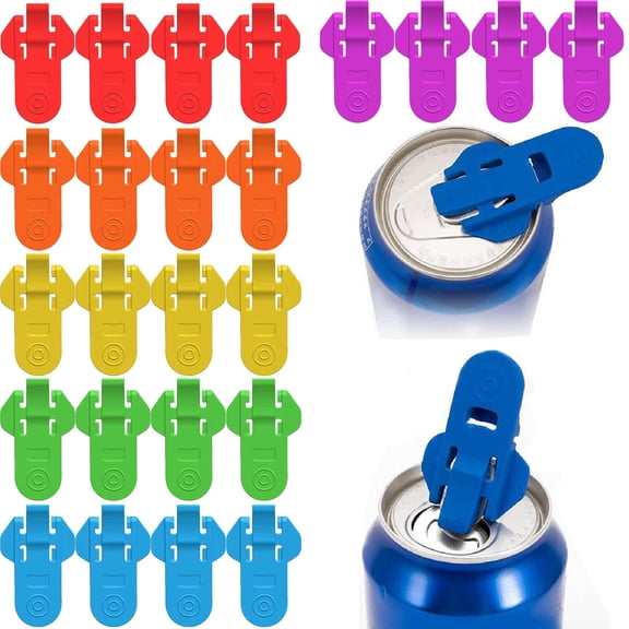 24 PCS Manual Can Opener, Leakproof Soda Beer Can Protector Cap, Slide-On Ring Opener Tool for Pop Coke, Plastic Shields for Party BBQ Beach, Multicolor