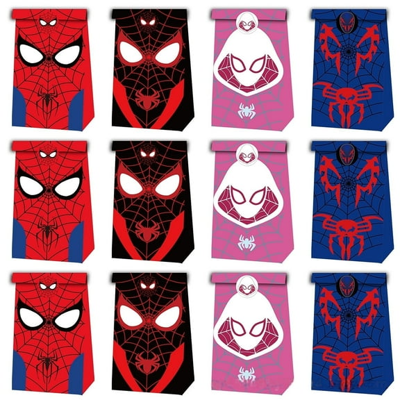 24 PCS Spiderman Party Favor Candy Bags for Avenger Themed Birthday Supplies Decor,Kids Birthday Game Party Kraft Paper Goodie Gift Bag Decorations
