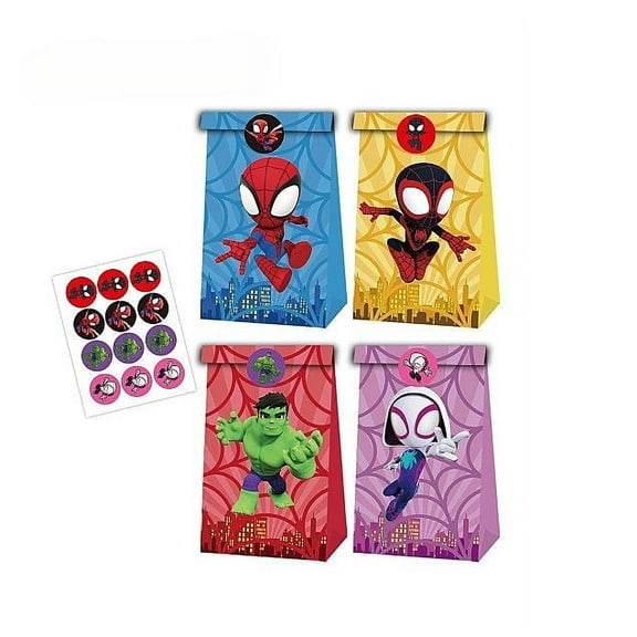 24 PCS Spiderman Party Favor Candy Bags for Anime Themed Birthday Supplies Decor,Kids Birthday Game Party Kraft Paper Goodie Gift Bag Decorations