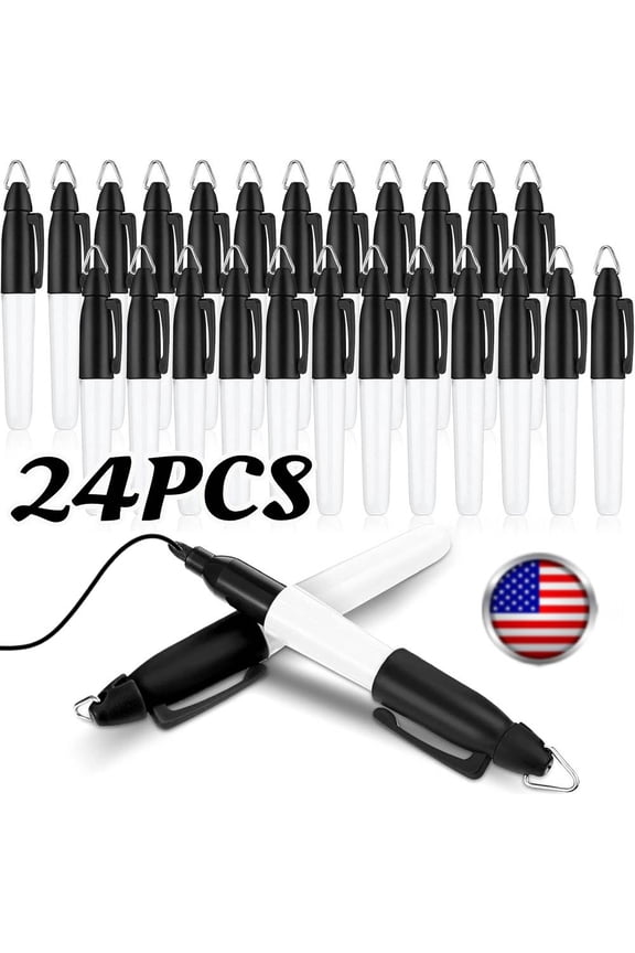 24 PCS Medium Point Ink Pens with Golf Keychain Clips Mini Permanent Markers Pens with Keychain Ring for Nurses Badge for Office School Nurses Supplies Outdoor Activities Nursing (Black)