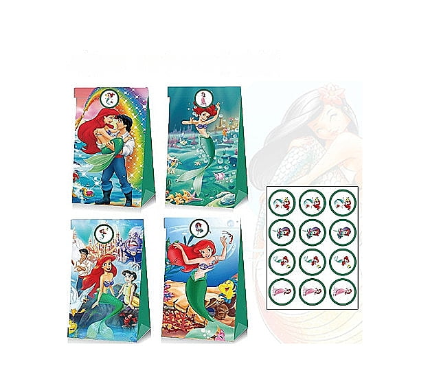 24 PCS Mermaid Princess Party Favor Candy Bags for Alice in Wonderland Themed Birthday Supplies Decor,Kids Birthday Game Party Kraft Paper Goodie Gift Bag Decorations