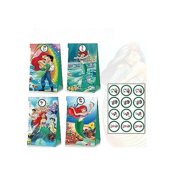 24 PCS Mermaid Princess Party Favor Candy Bags for Alice in Wonderland Themed Birthday Supplies Decor,Kids Birthday Game Party Kraft Paper Goodie Gift Bag Decorations
