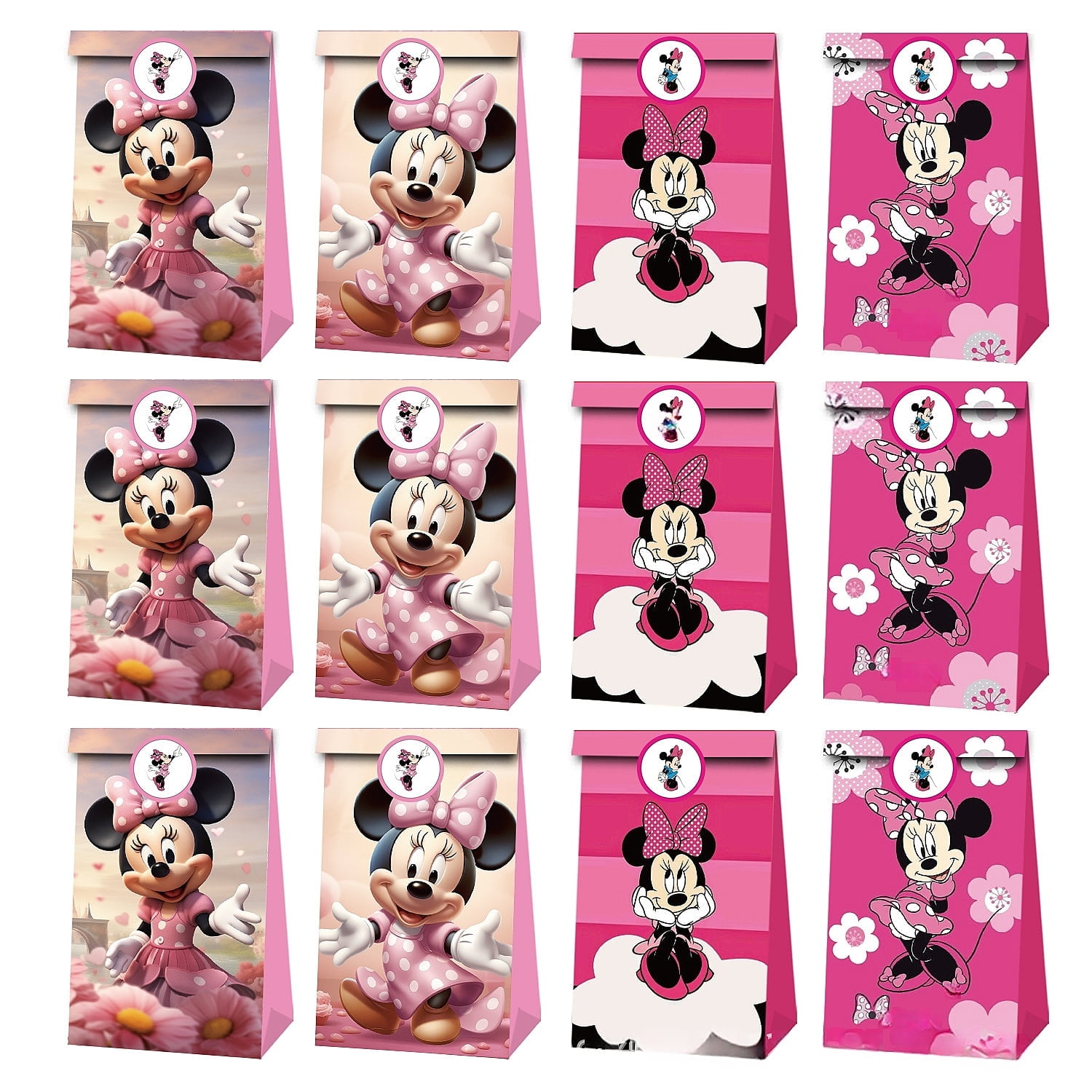 24 PCS Mickey Party Favor Candy Bags for Anime Themed Birthday Supplies Decor,Kids Birthday Game Party Kraft Paper Goodie Gift Bag Decorations
