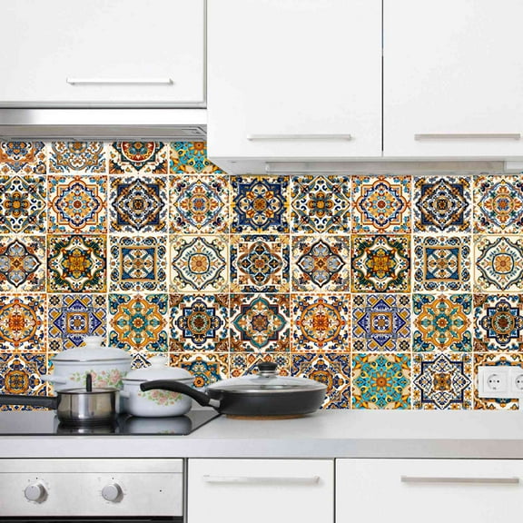 24 PCS Moroccan Style (6x6 in) Decorative Tile Stickers,Self Adhesive DIY Murals Peel and Stick,Tile Waterproof Oil Proof Removable Backsplash Kitchen Bathroom Home Decor