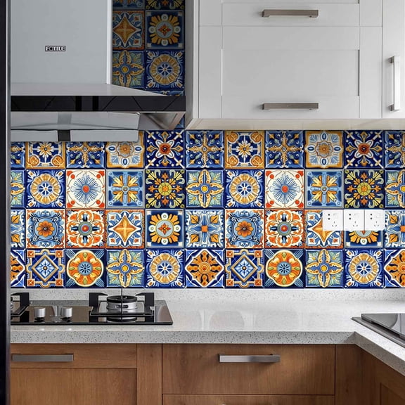 24 PCS Moroccan Style (6x6 in) Decorative Tile Stickers,Self Adhesive DIY Murals Peel and Stick,Tile Waterproof Oil Proof Removable Backsplash Kitchen Bathroom Home Decor
