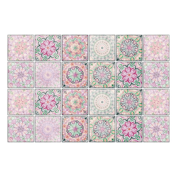 24 PCS Moroccan Style Tile Sticker Oil Proof Wall Backsplash Heat Resistant Furniture Staircase Home Decor Self Adhesive Removable DIY Murals for Kitchen Bathroom E 6*6Inch