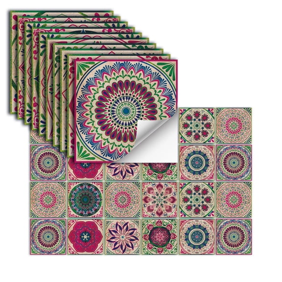 24 PCS Moroccan Style Tile Sticker Oil Proof Wall Backsplash Heat Resistant Furniture Staircase Home Decor Self Adhesive Removable DIY Murals for Kitchen Bathroom A 6*6Inch