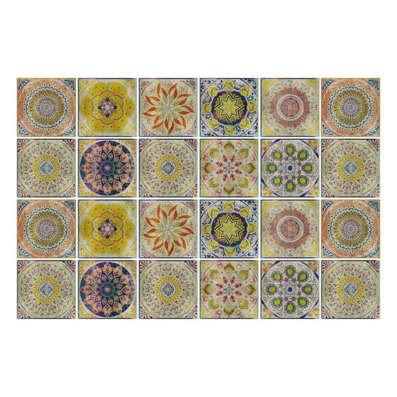 24 PCS Moroccan Style Tile Sticker Oil Proof Wall Backsplash Heat Resistant Furniture Staircase Home Decor Self Adhesive Removable DIY Murals for Kitchen Bathroom C 6*6Inch