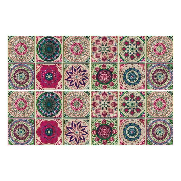 24 PCS Moroccan Style Tile Sticker Oil Proof Wall Backsplash Heat Resistant Furniture Staircase Home Decor Self Adhesive Removable DIY Murals for Kitchen Bathroom A 3.9*3.94Inch