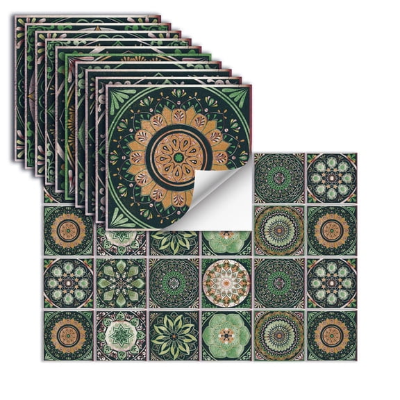 24 PCS Moroccan Style Tile Sticker Oil Proof Wall Backsplash Heat Resistant Furniture Staircase Home Decor Self Adhesive Removable DIY Murals for Kitchen Bathroom D 3.9*3.94Inch
