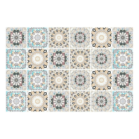 24 PCS Moroccan Style Tile Sticker Oil Proof Wall Backsplash Heat Resistant Furniture Staircase Home Decor Self Adhesive Removable DIY Murals for Kitchen Bathroom F 6*6Inch