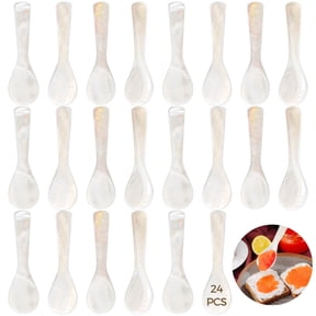 24 Pack Mother of Pearl Spoons - Natural Shell Caviar & Dessert Spoons, 3.5 Inch Elegant Mini Spoons for Coffee, Ice Cream, Parties & Gifts