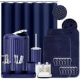 thumbnail image 1 of 24 PCS Nave Blue Bathroom Accessories Set with Shower Curtain and Rugs, Bathroom Sets with Extra Soft and Absorbent Bath Rugs Shower Curtain Bathroom Accessory for Bath, 1 of 6