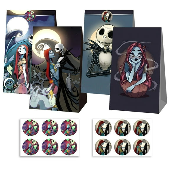 24 PCS The Nightmare Before Christmas Party Favor Candy Bags for The Nightmare Before Christmas Themed Birthday Supplies Decor,Kids Birthday Game Party Kraft Paper Goodie Gift Bag Decorations