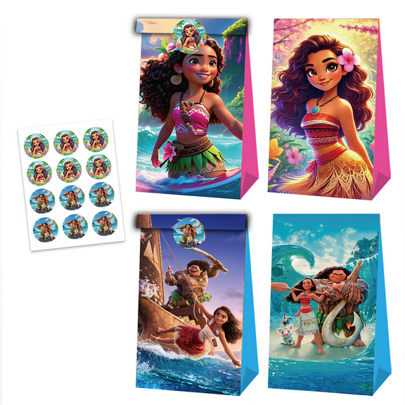 24 PCS Party Favor Candy Bags for Moana Themed Birthday Supplies Decor,Kids Birthday Game Party Kraft Paper Goodie Gift Bag Decorations