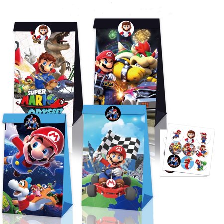 24 PCS Party Favor Candy Bags for Mario Themed Birthday Supplies Decor,Kids Birthday Game Party Kraft Paper Goodie Gift Bag Decorations