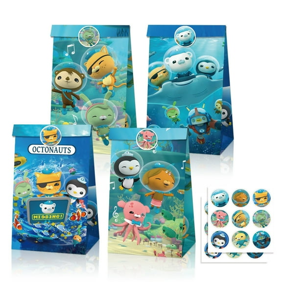 24 PCS Party Favor Candy Bags for The Octonauts Themed Birthday Supplies Decor,Kids Birthday Game Party Kraft Paper Goodie Gift Bag Decorations