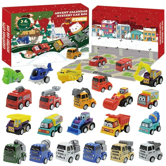 24 PCS Play Vehicles Advent Calendar, 24 Days of Surprises Toys Box, Christmas Countdown Advent Calendars for Kid Boys