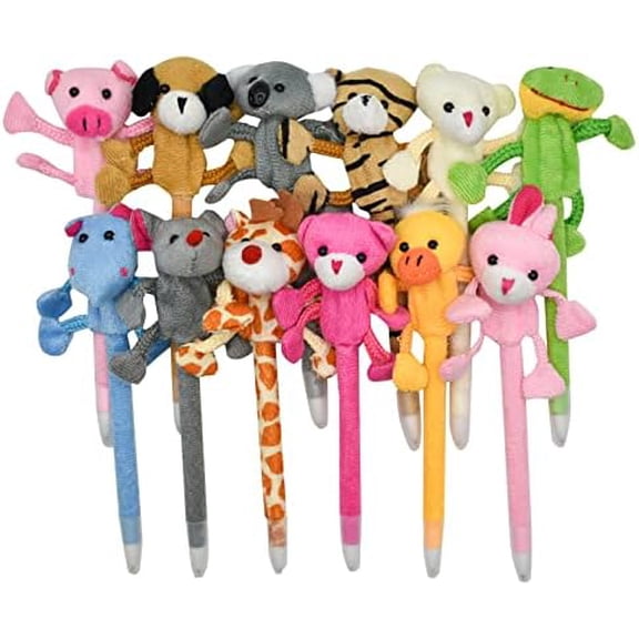 24 PCS Plush Animal Ballpoint Pen Cute Cartoon Fluffy Pens Bear Rabbit Duck Pig Dog Frog Style Blue Ink for School Party Supply$$Office