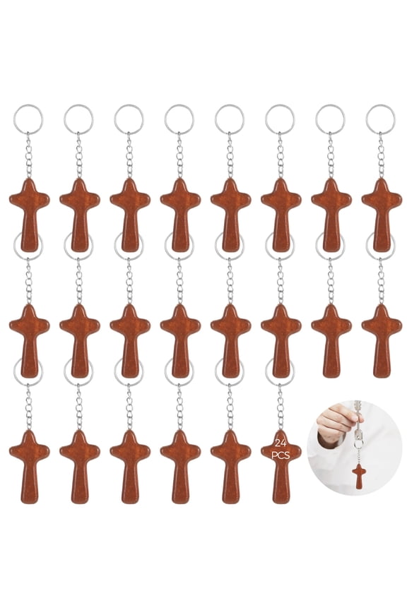 24 PCS Pocket Cross Keychains, Wooden Cross Keychains with Metal Ring, Quality Wood, Ideal for Prayers, Religious Events, and Daily Carry