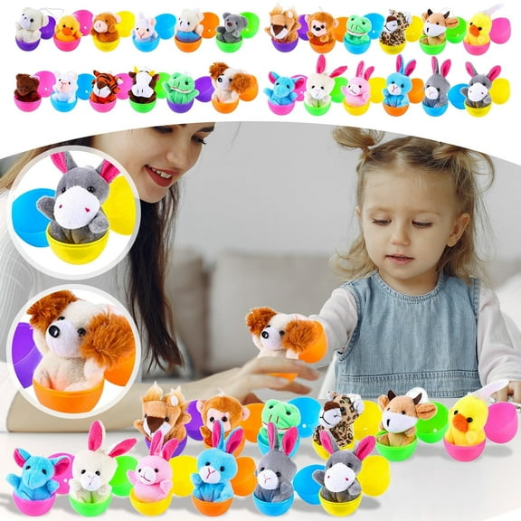 24 PCS Prefilled Easter Eggs with Toys,Easter Eggs with Mini Stuffed Animals Plush Toys for Kids Toddler,Easter Basket Filler Egg Hunt Filler Stuffer