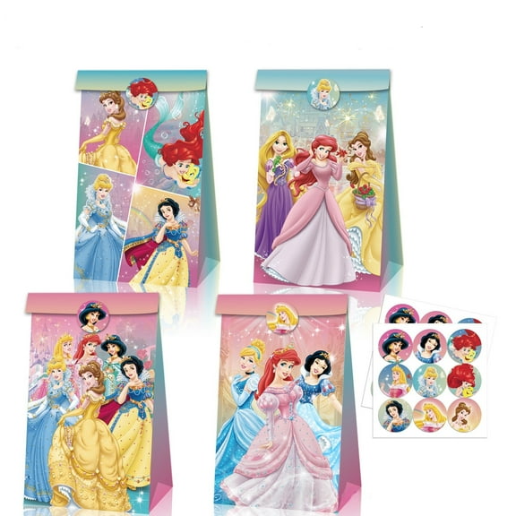 24 PCS Princess Party Favor Candy Bags for Princess Themed Birthday Supplies Decor,Paper Treat Bags for Boys and Girls Kids Birthday Game Party Kraft Paper Goodie Gift Bag Decorations