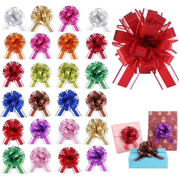 24 PCS Pull Bows for Gift Wrapping, 6 inches Large Gift Bow Bulk for Presents Package, Gift Baskets, Christmas, Wedding, and Party Decor (Mixed Colors)