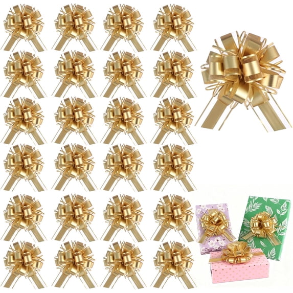 24 PCS Pull Bows for Gift Wrapping, 6 inches Large Bow Bulk Presents Package, Baskets, Christmas, Wedding, and Party Decor(Gold)