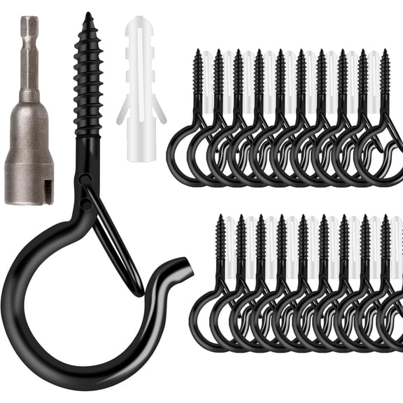 24 PCS Q-Hanger Hooks, Screw Hooks for Outdoor String Lights, Safety Buckle Design Cup Eye Hook for Hanging Christmas Lights, Plants, Mounted on Wall Ceiling, Include 1 Wing Nut Driver, Gold