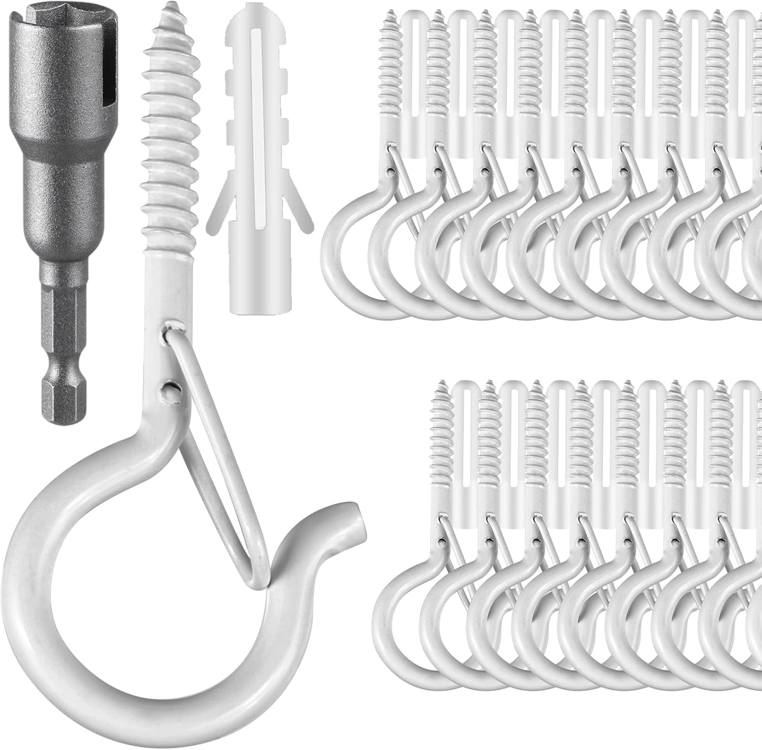 Windchime Hanger 20 Pcs Screw-in Q/Z Hooks With Safety Buckles