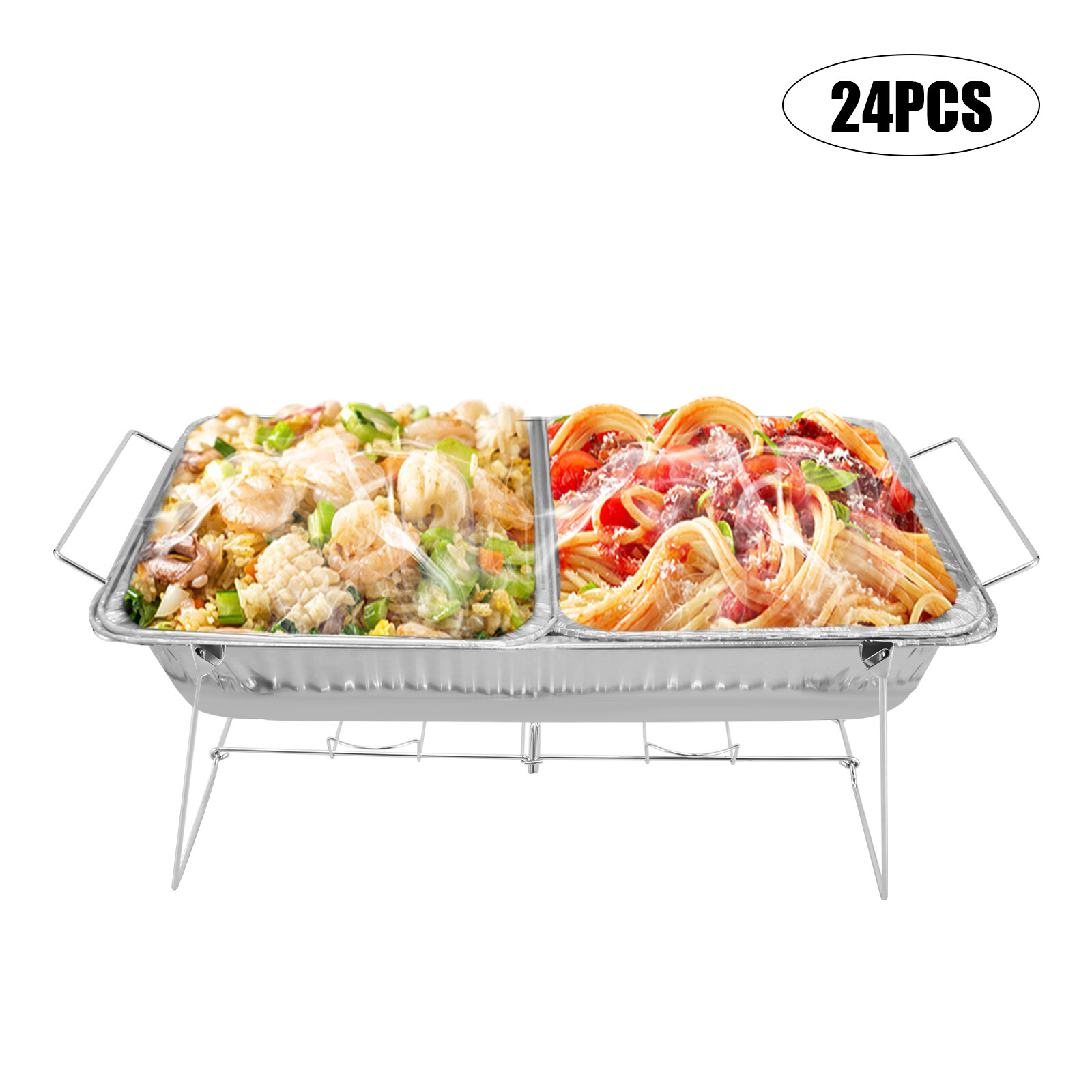 24 PCS Rectangular Chafing Wire Rack Buffet Stand Iron Silver Full Size ...