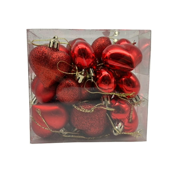 24 PCS Red Heart Ornaments for Christmas Tree Party Decor 1.8" Shiny Glossy Matt Heart Shaped Decorations Mini Shatterproof Christmas Tree Decor Hanging Ornaments Valentine's Day Wedding Anniversary