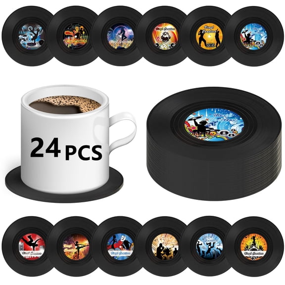 24 PCS Retro Vinyl Record Coasters Music Gift Bars Birthdays Parties Colorful Coasters Apartment Wedding Decor
