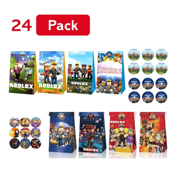 24 PCS Roblox Gift Bags Favor Bags Birthday Party Gift Bags Pixel Style Gamer Party Supplies Roblox Goodie Bags