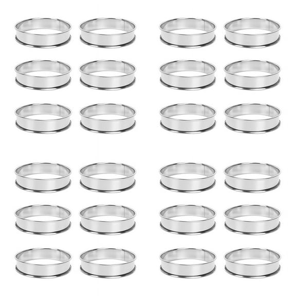 24 PCS Round Cake Ring Mold, Stainless Steel Muffin Tart Rings, Metal Molds Double Rolled Crumpet Circular Pastry
