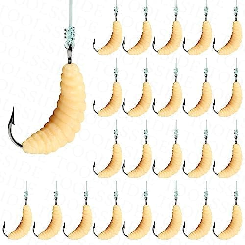 24 PCS Rubber Maggots Fishing Bait #10 Crappie Jigs, Fishing Maggots, Bulk Fishing Grubs for Trout, Crappie, Pan Fish, Bluegill, Fresh Water Fishing Lures Set (Hooks and Worms)