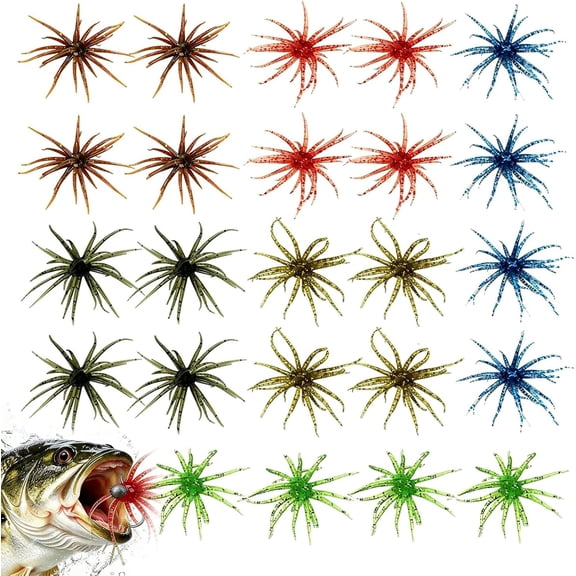 24 PCS Sea Urchin Bait for Bass Fishing Lures, Soft Plastic Fishing Lure, Realistic Fuzzy Fishing Lure with Reflective Stars for Saltwater Fishing Lures Bass Perch,Mix 24Pcs-2.36"
