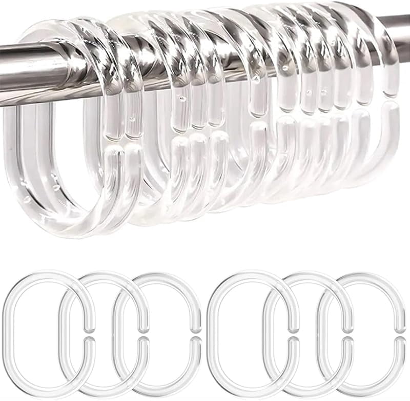 Shower Rod Rings 24 PCS Shower Curtain Rings, Plastic Clear Shower Curtain Hooks, C ...