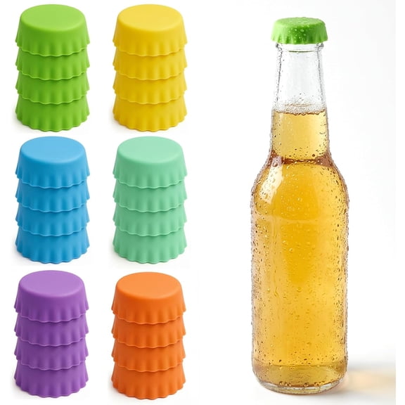 24 PCS Silicone Bottle Caps 6 Colors Reusable Beer Bottle Caps Wine Cap for Beer, Soda, Wine, Soft Drink Bottles, Home Brewing Kitchen Gadgets