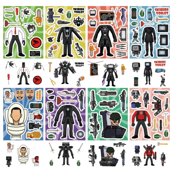 24 PCS For Skibidi Toilet Cartoon Face Stickers - Make Your Own ...