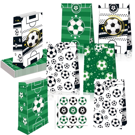 24 PCS Soccer Gift Bags Party Flavors Bags Paper Soccer Goodie bags Treat Candy Bags Football Gift Bags Video Game Birthday Party